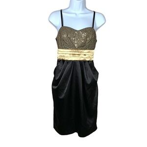 Size 5 6 Studio Y Gold Sequin Black Satin Sleeveless Dress Cocktail Formal